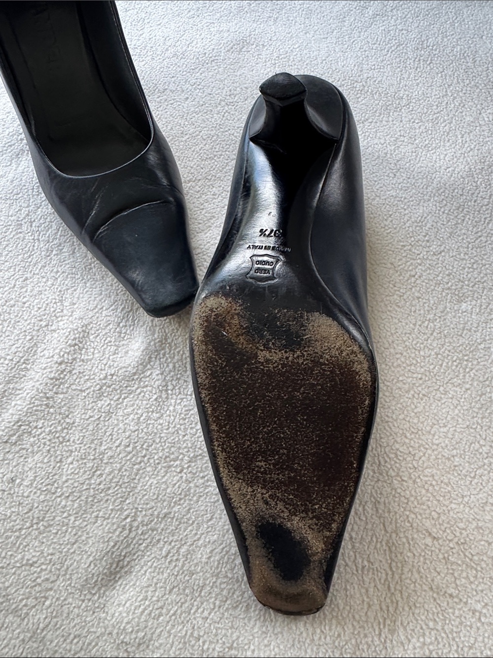 Jil Sander Navy Blue Leather Square-Toe Mid Heel Pumps - Picture 6 of 8